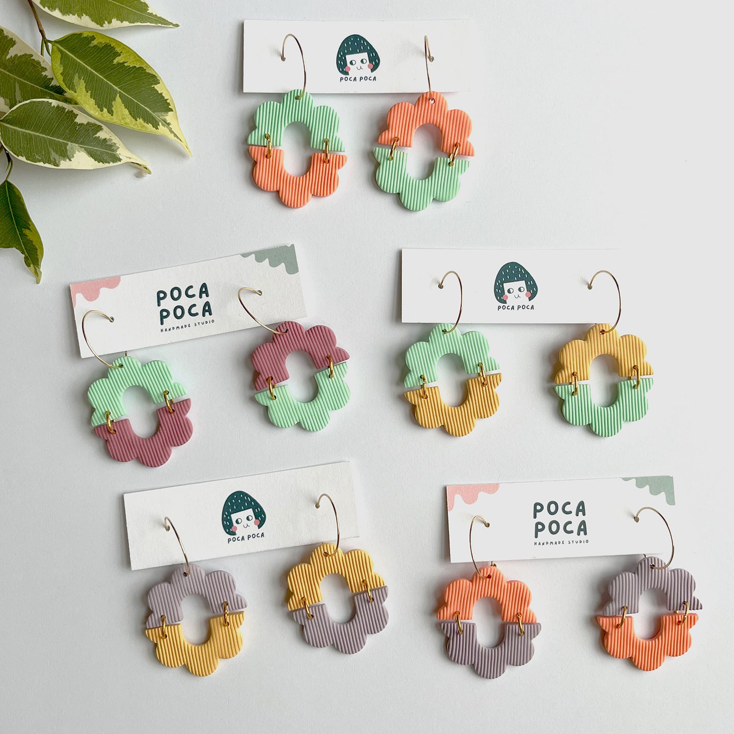 Floral Spring | Two-Tone Pastel Floral Hoop Earrings with Line Texture