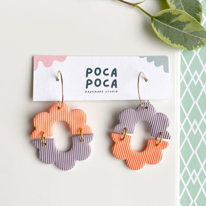 Floral Spring | Two-Tone Pastel Floral Hoop Earrings with Line Texture