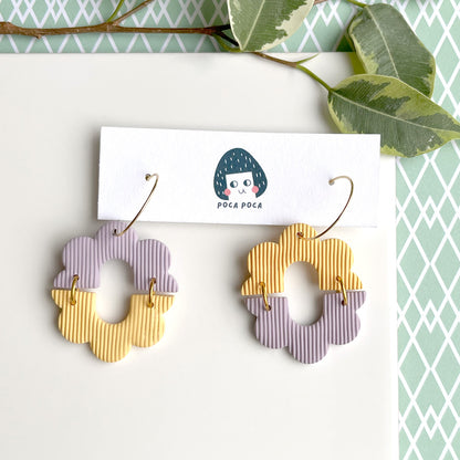 Floral Spring | Two-Tone Pastel Floral Hoop Earrings with Line Texture